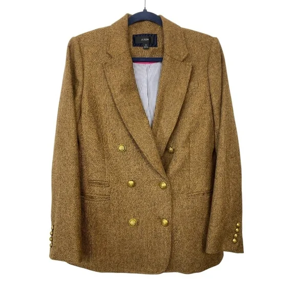 J. Crew Double-Breasted Blazer in Gold‎ Herringbone English Wool - Picture 4 of 13
